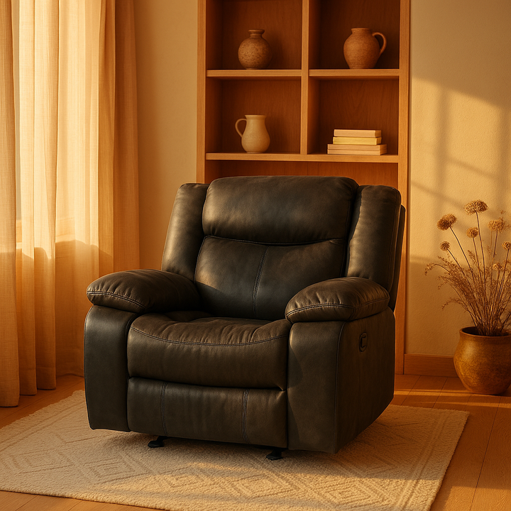 Gray Leather Match Manual Reclining Chair - Premium Power Recliner for Living Room Comfort