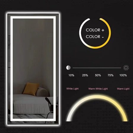 LED Full-Length Floor Mirror with Lights - Tall Standing Dressing Mirror for Bedroom - Large Full Body Lighted Mirror with