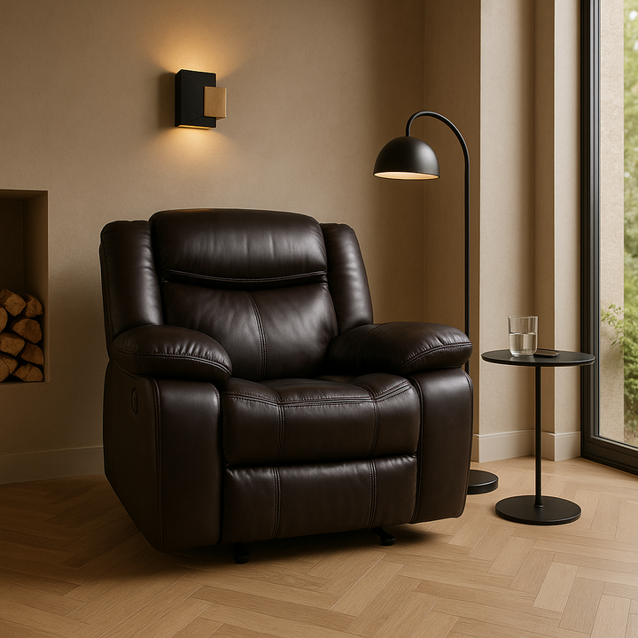 Brown Leather Manual Reclining Chair - Premium Comfort for TV Watching & Relaxation