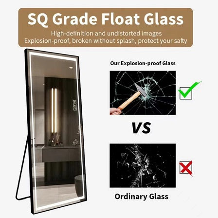 LED Full-Length Floor Mirror with Lights - Tall Standing Dressing Mirror for Bedroom - Large Full Body Lighted Mirror with