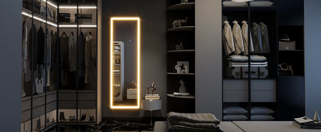60"x16" Full Length Mirror with Lights,LED Mirror Full Length,Lighted Floor Mirror with Stand,Full Body Mirror with Dimming & 3