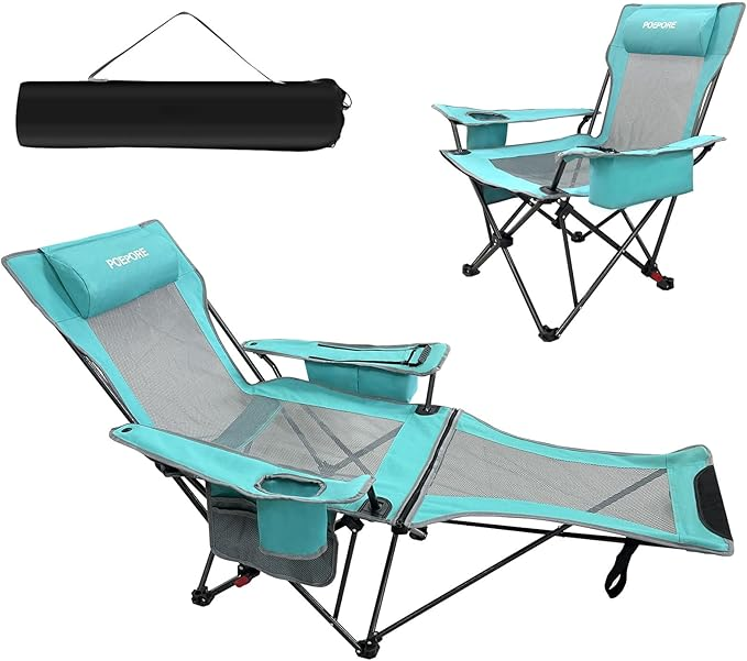 Premium Reclining Outdoor Camping Chair – Adjustable Comfort Seat - Cyan 1 pack without Cotton Pad