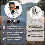 Oversized camping chair with adjustable lumbar back cushion and height-adjustable armrests for custom back support