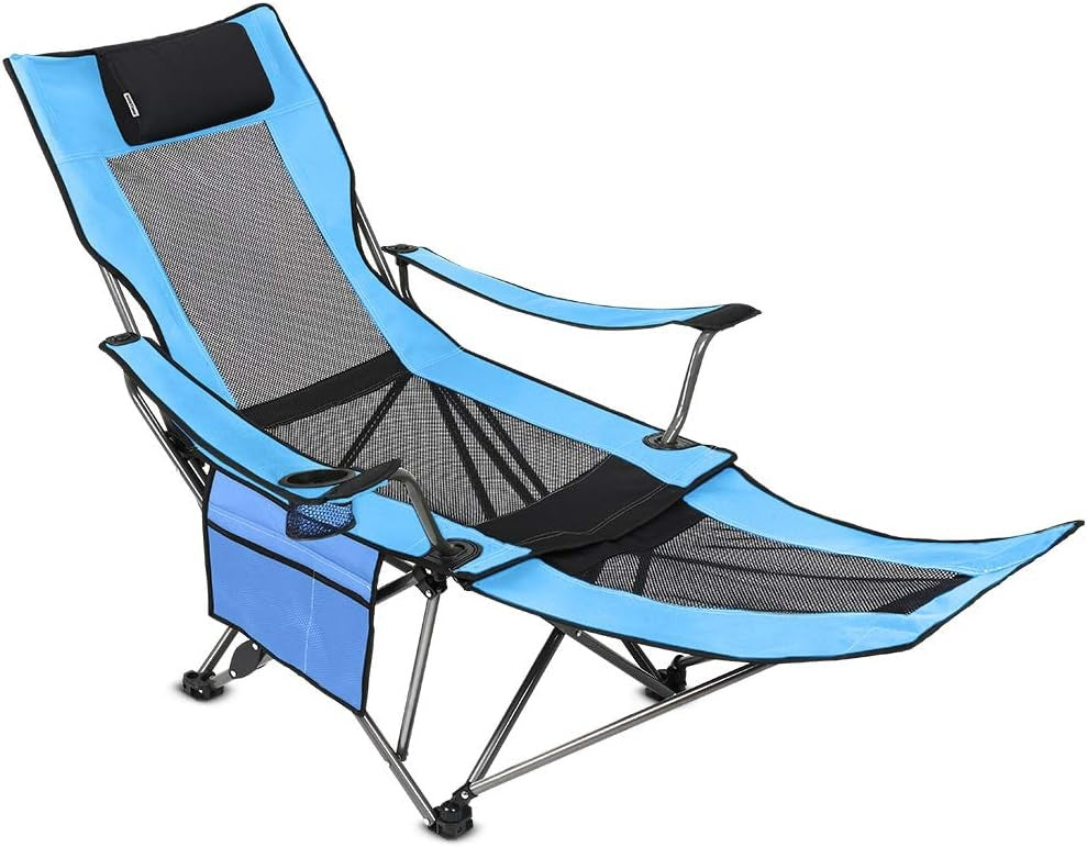Premium Reclining Outdoor Camping Chair – Adjustable Comfort Seat - Blue 1 pack without Cotton Pad