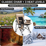 Camping chair storage features: side organizer pocket, drink cup holder and insulated cooler pouch for cold drinks