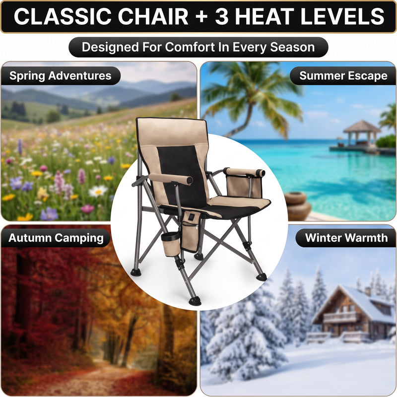 Camping chair storage features: side organizer pocket, drink cup holder and insulated cooler pouch for cold drinks