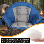 Camping chair storage features: side organizer pocket, drink cup holder and insulated cooler pouch for cold drinks