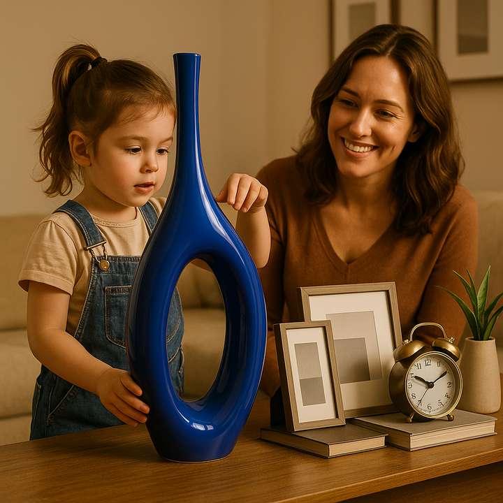 Premium Trombone Vase Small in blue - Contemporary Resin Floor Sculpture with Glossy Finish