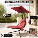 Navy chaise lounger with canopy showing its relaxed reclining shape