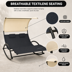 Navy chaise lounger with its full-length cushion and matching headrest pillow