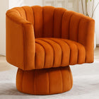 Channel tufted swivel accent chair with a rounded barrel back on a round upholstered base