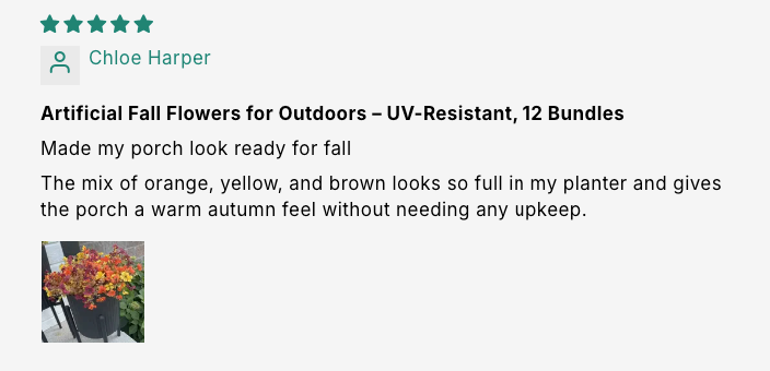 Artificial Fall Flowers for Outdoors – UV-Resistant, 12 Bundles customer review screenshot 1