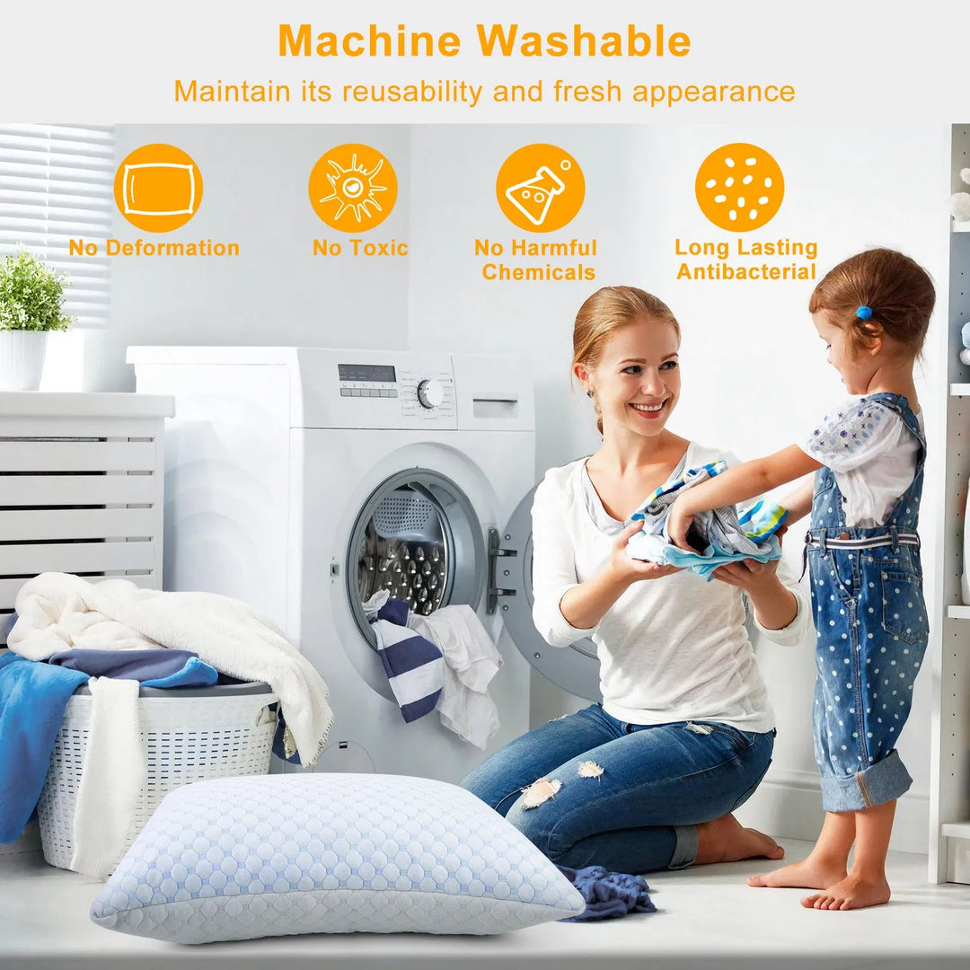 Cooling Memory Foam Pillow Ventilated Soft Bed Pillow with Cooling Gel Infused Memory Foam Heat Moisture Reducing Cooling Fiber Breathable Machine Washable