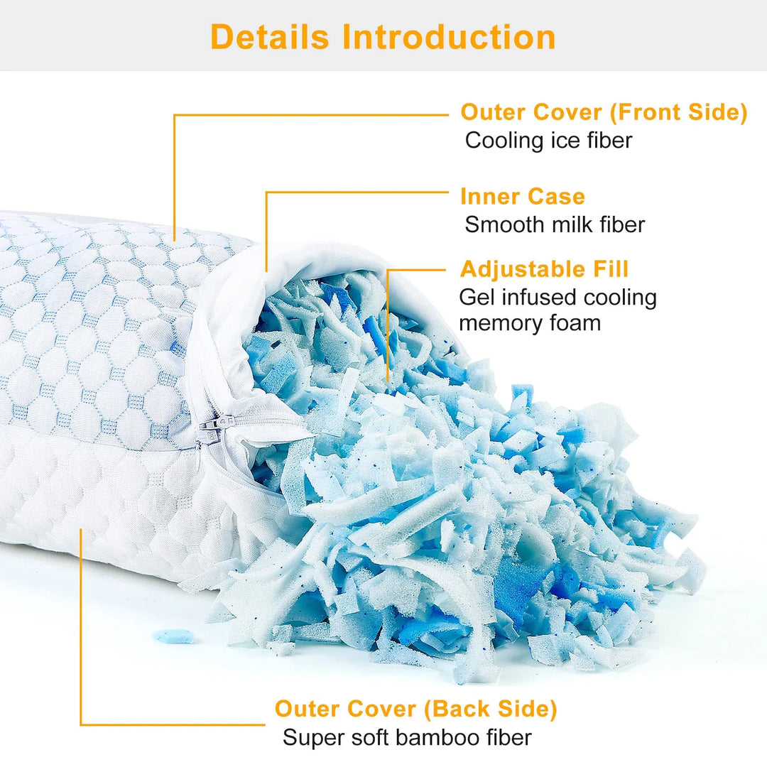 Cooling Memory Foam Pillow Ventilated Soft Bed Pillow with Cooling Gel Infused Memory Foam Heat Moisture Reducing Cooling Fiber Breathable Machine Washable