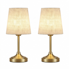Black cordless rechargeable table lamp with linen fabric shade, lit