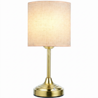 Black cordless rechargeable table lamp with linen fabric shade, lit