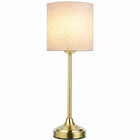 Black cordless rechargeable table lamp with linen fabric shade, lit