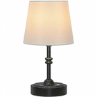 Black cordless rechargeable table lamp with linen fabric shade, lit