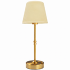 Black cordless rechargeable table lamp with linen fabric shade, lit