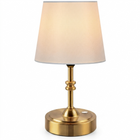 Black cordless rechargeable table lamp with linen fabric shade, lit