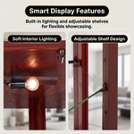 Magnetic door catch and heavy-duty metal hinge hardware on the corner curio cabinet