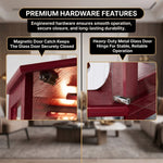 Magnetic door catch and heavy-duty metal hinge hardware on the corner curio cabinet