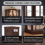 Magnetic door catch and heavy-duty metal hinge hardware on the corner curio cabinet