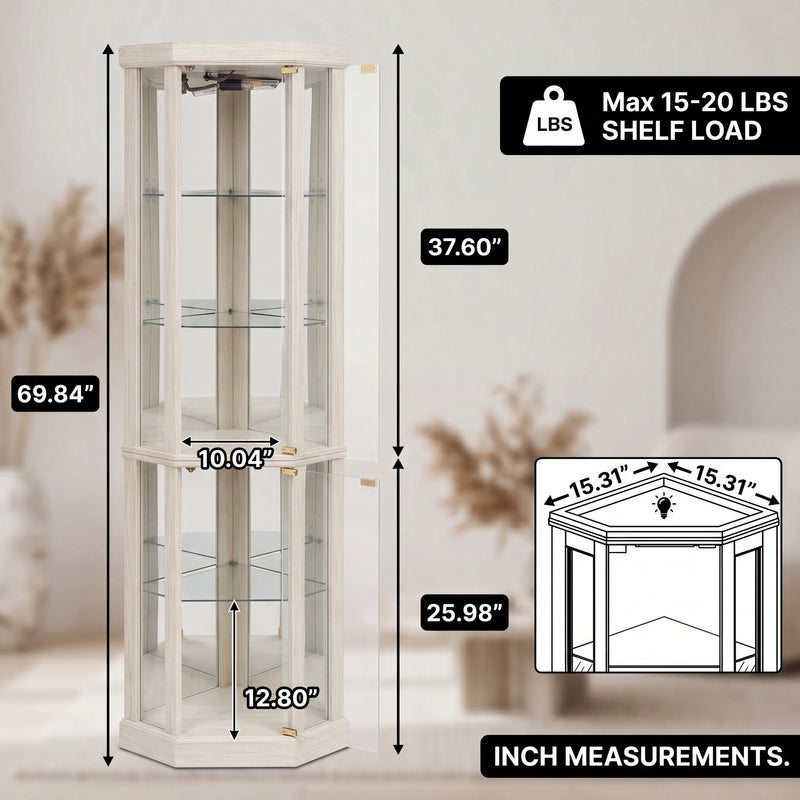 Oak corner curio cabinet dimension diagram showing 72-inch height and 26-inch width