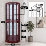 Oak corner curio cabinet dimension diagram showing 72-inch height and 26-inch width