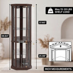 Oak corner curio cabinet dimension diagram showing 72-inch height and 26-inch width