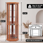 Oak corner curio cabinet dimension diagram showing 72-inch height and 26-inch width