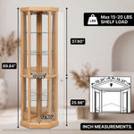 Oak corner curio cabinet dimension diagram showing 72-inch height and 26-inch width
