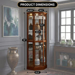 Oak corner curio cabinet dimension diagram showing 72-inch height and 26-inch width