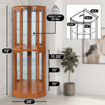 Oak corner curio cabinet dimension diagram showing 72-inch height and 26-inch width