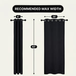 Curtain size guide showing 8-inch folded width, 38-inch open width, and 84-inch length