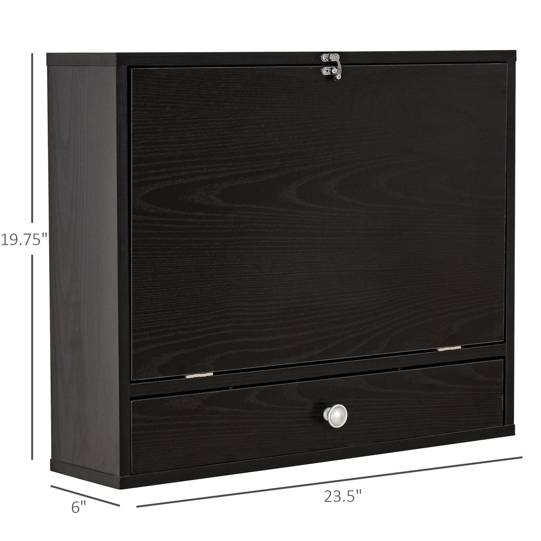 HOMCOM Wall Mounted Desk Black Floating with Storage Shelves Foldable Tabletop Space Saving Design