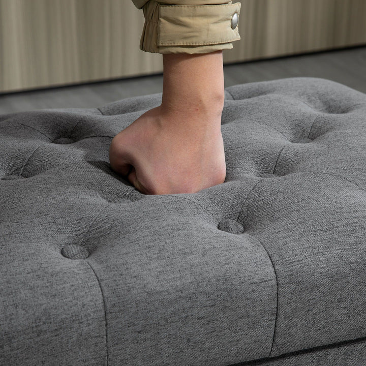 HOMCOM Storage Ottoman 25" with Removable Lid Button-Tufted Fabric Bench Wood Legs Grey Footrest Seat