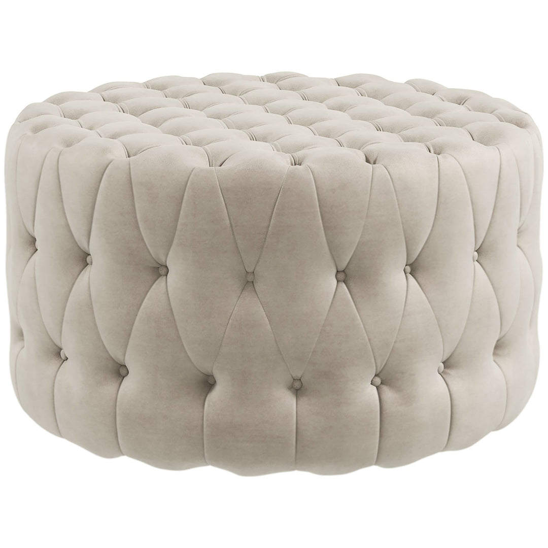 HOMCOM Round Ottoman Velvet-Feel Upholstered Foot Stool, Button Tufted Design and Padded Seat for Living Room, Entryway, Beige