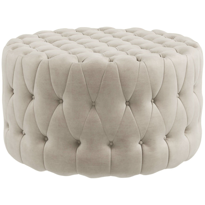 HOMCOM Round Ottoman Velvet-Feel Upholstered Foot Stool, Button Tufted Design and Padded Seat for Living Room, Entryway, Beige
