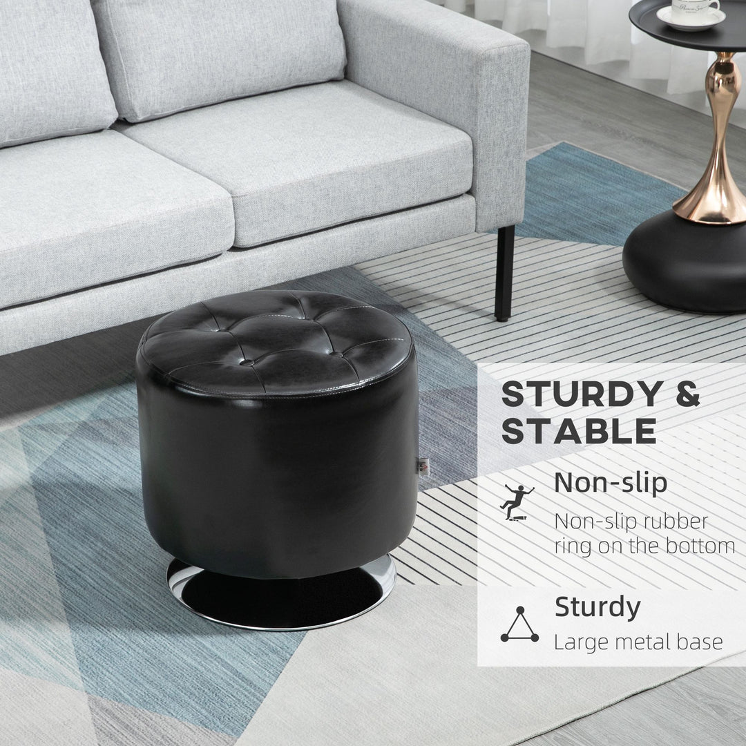 HOMCOM Swivel Ottoman Foot Stool Round PU Leather with Thick Padding Black