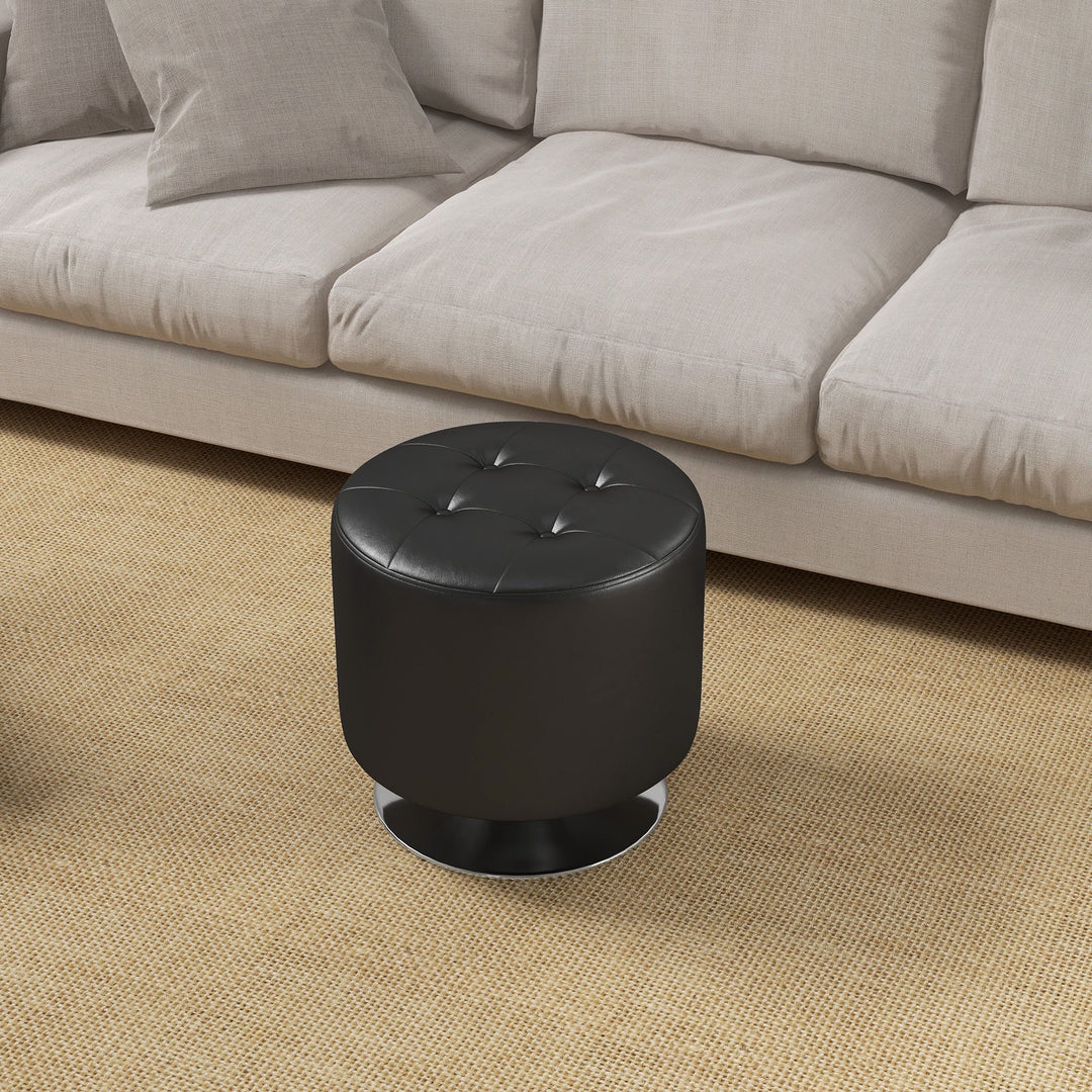 HOMCOM Swivel Ottoman Foot Stool Round PU Leather with Thick Padding Black
