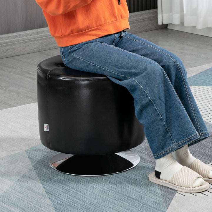HOMCOM Swivel Ottoman Foot Stool Round PU Leather with Thick Padding Black