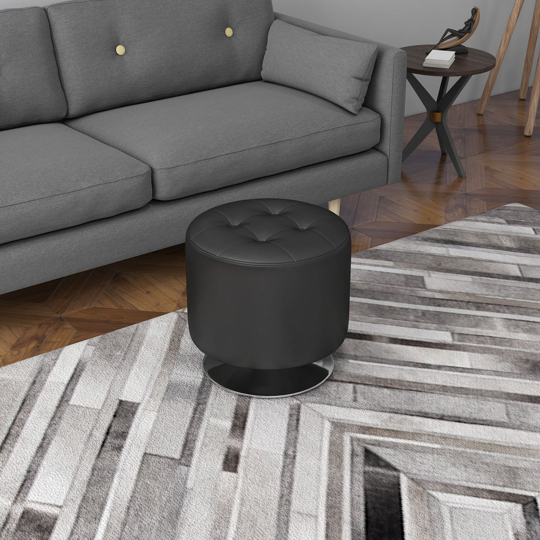 HOMCOM Swivel Ottoman Foot Stool Round PU Leather with Thick Padding Black