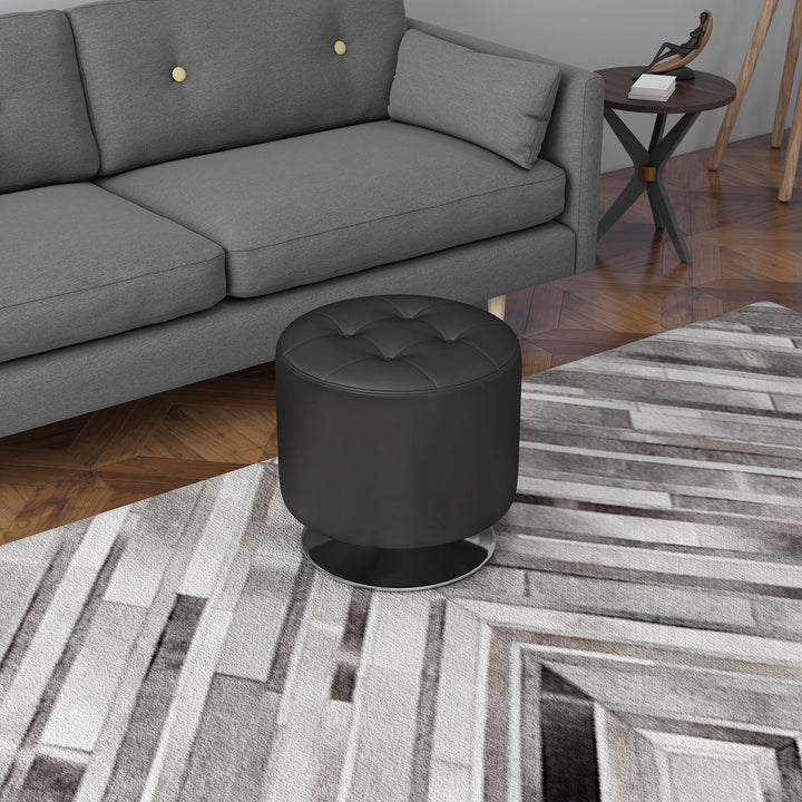 HOMCOM Swivel Ottoman Foot Stool Round PU Leather with Thick Padding Black