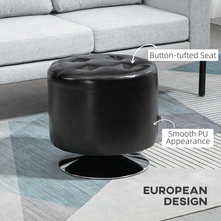 HOMCOM Swivel Ottoman Foot Stool Round PU Leather with Thick Padding Black