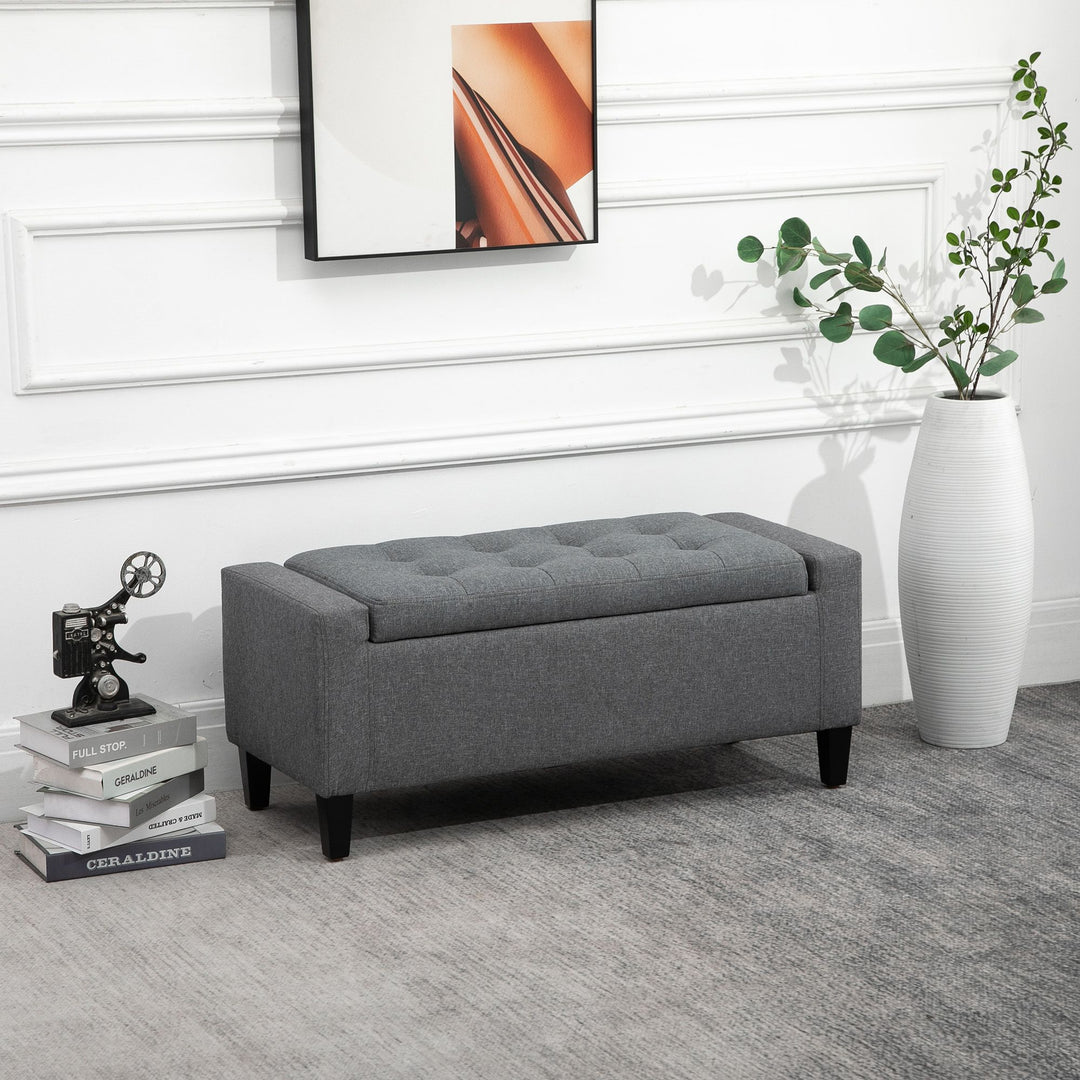 HOMCOM Linen Upholstered Storage Ottoman with Lift-Top Design Space-Saving Gray