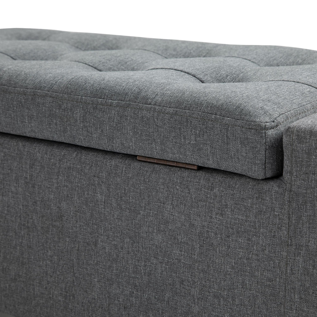 HOMCOM Linen Upholstered Storage Ottoman with Lift-Top Design Space-Saving Gray