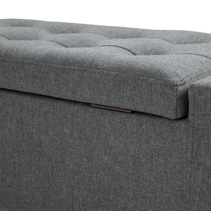 HOMCOM Linen Upholstered Storage Ottoman with Lift-Top Design Space-Saving Gray