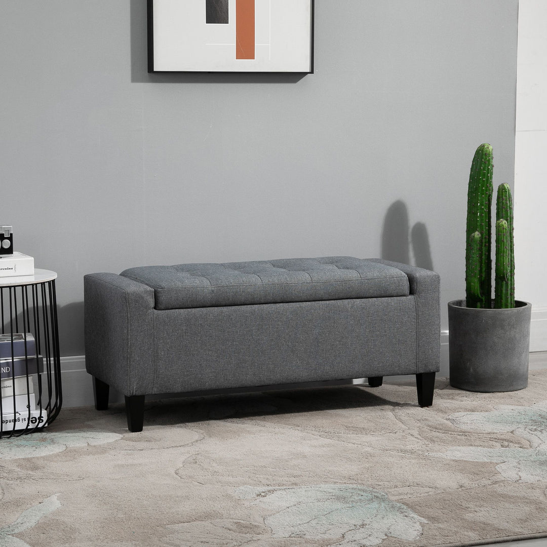 HOMCOM Linen Upholstered Storage Ottoman with Lift-Top Design Space-Saving Gray