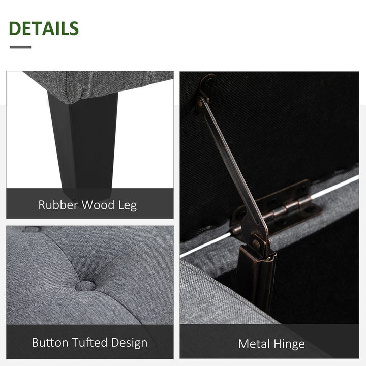 HOMCOM Linen Upholstered Storage Ottoman with Lift-Top Design Space-Saving Gray